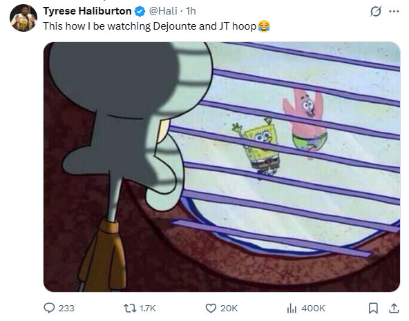 哈利伯顿用海绵宝宝比喻穆雷塔图姆：伤病后重